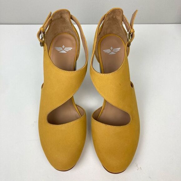 Fortress of Inca Luna Naya Amber Yellow Suede Sculpted Wood Heels US 10, EU 40 - Picture 2 of 7